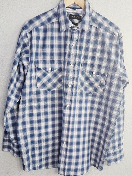 Ariat Other - Ariat Pro Series VentTEK Western Snap Shirt Mens L Blue Plaid Mesh Vent Ranch